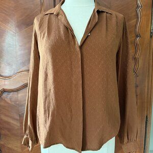 Vintage 1980s Brown Silk Valentino Blouse Logo Print Size S/M